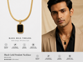 Vyomaa Gold Black Rectangle Pendant Necklace – Stainless Steel | Anti-Tarnish