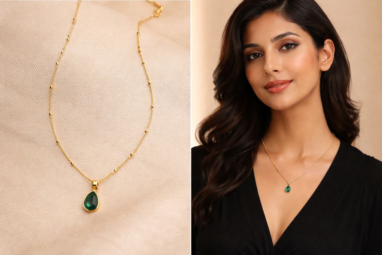 Emerald Drop Pendant Chain (Daily Wear)