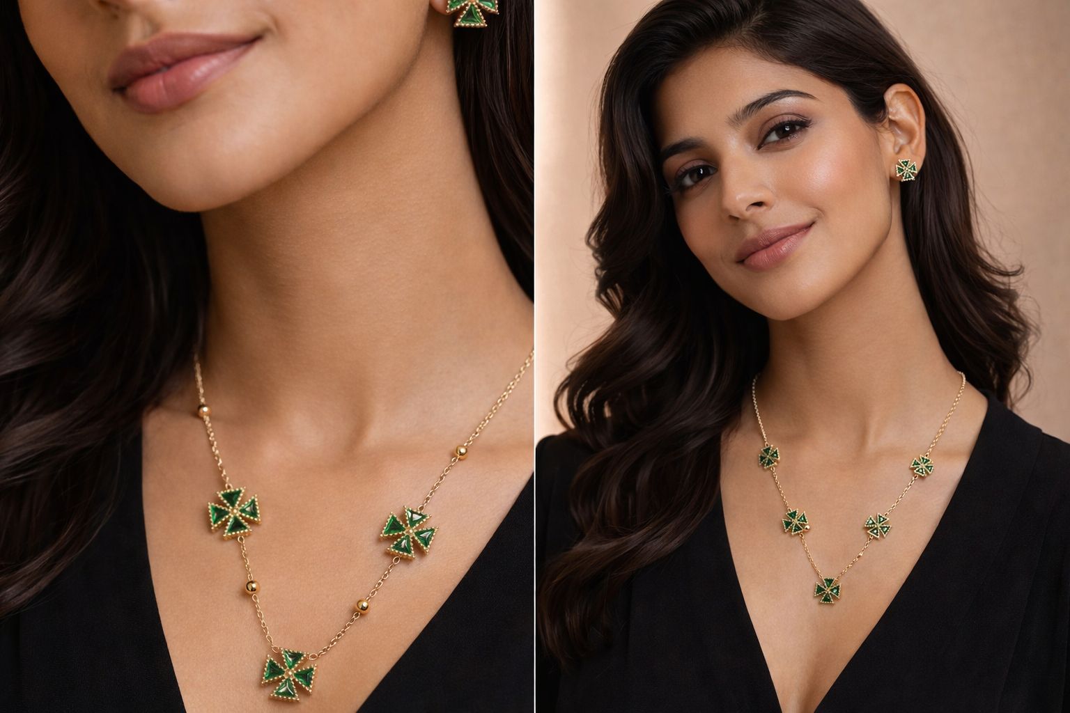 Emerald Cross Premium Necklace Set