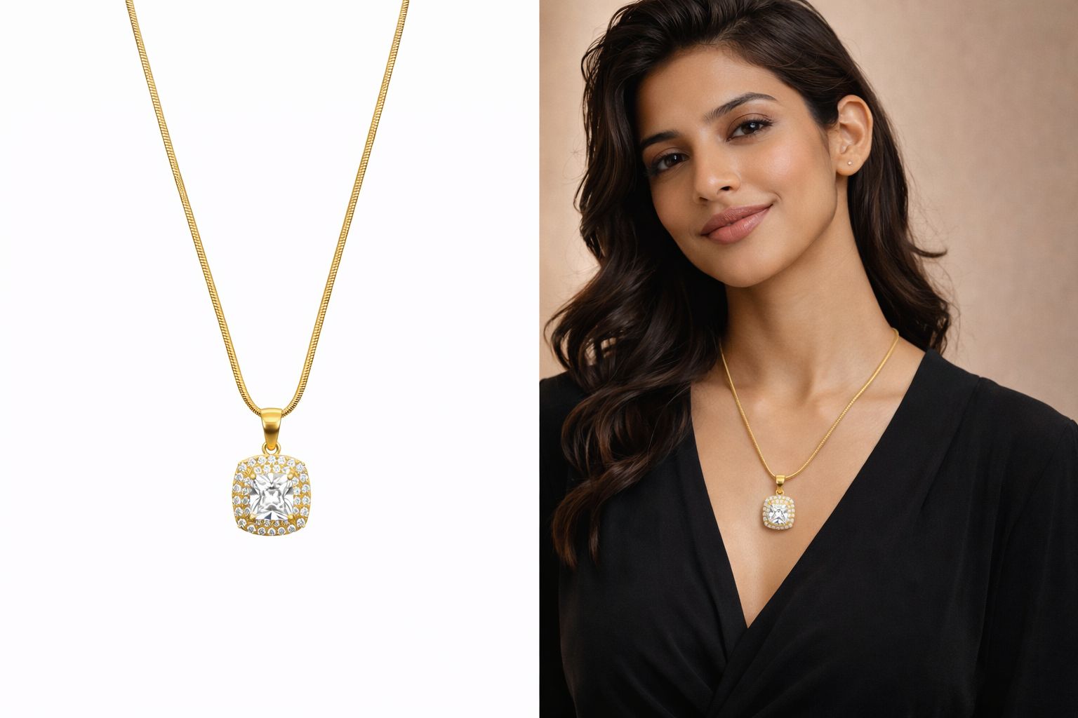Radiant Square Crystal Pendant (Premium Gold Finish)