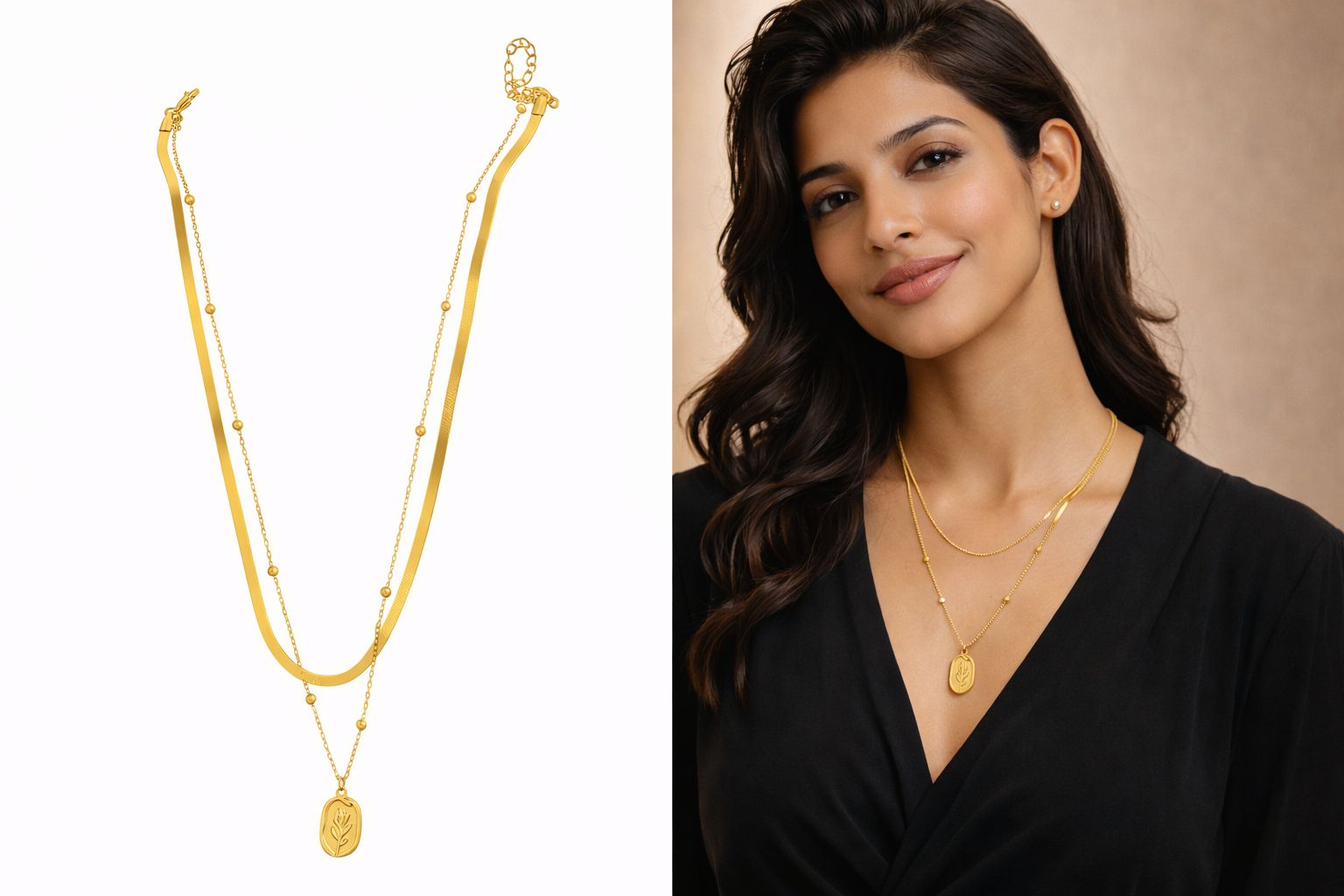 Layered Gold Pendant Chain (Daily Wear)