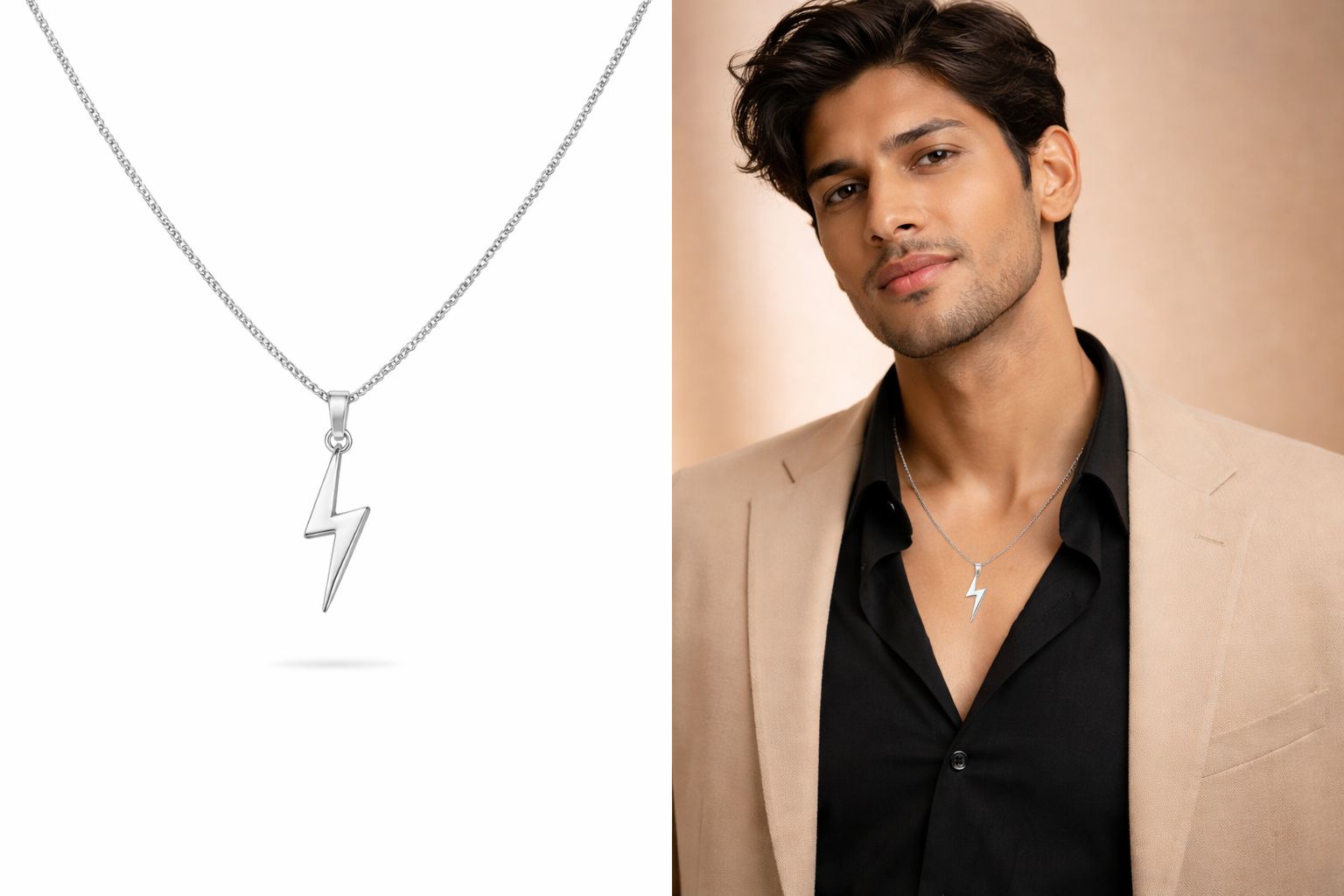 Flash Lightning Pendant Silver Chain