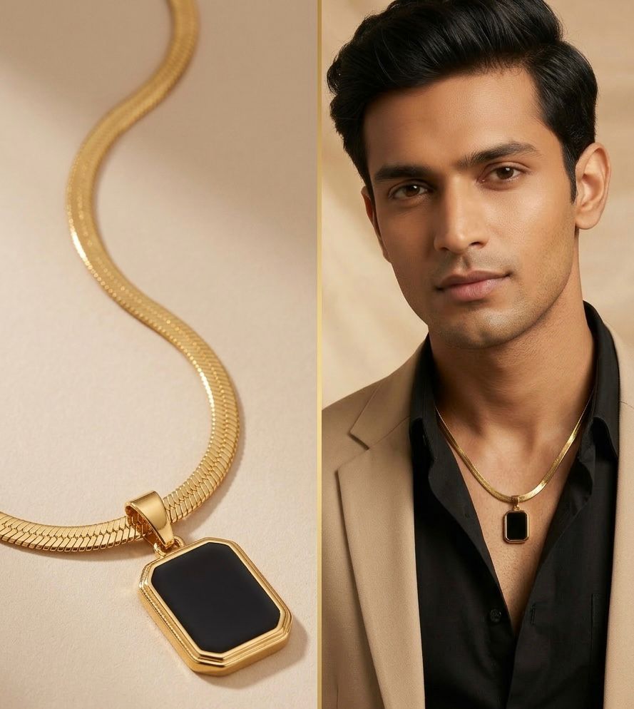 Minimal Black Pendant Gold Chain (2-Piece Set)