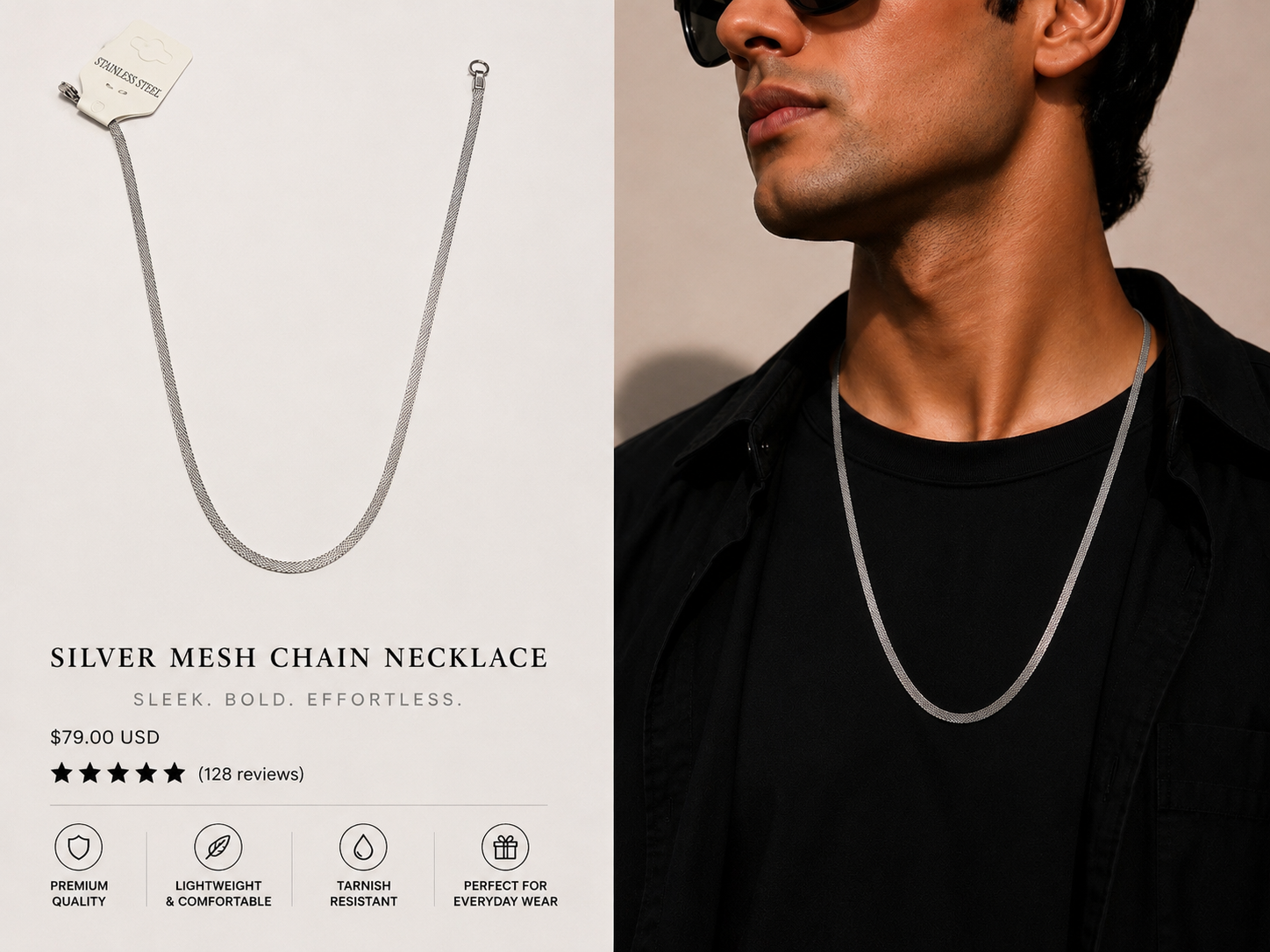 Silver Mesh Chain Necklace
