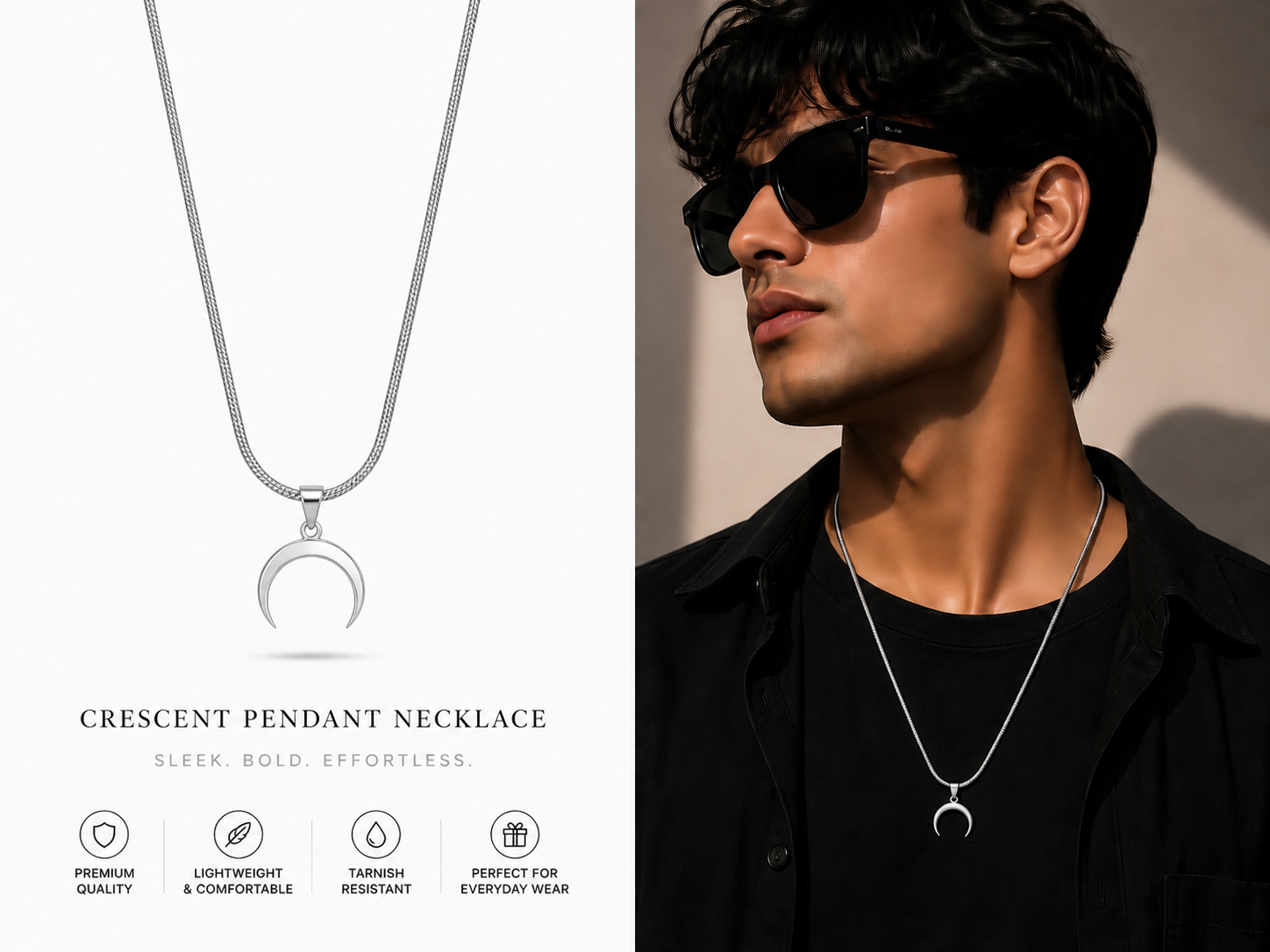 Minimal Crescent Moon Pendant Necklace
