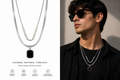 Dual Layer Black Bar Pendant Necklace Set
