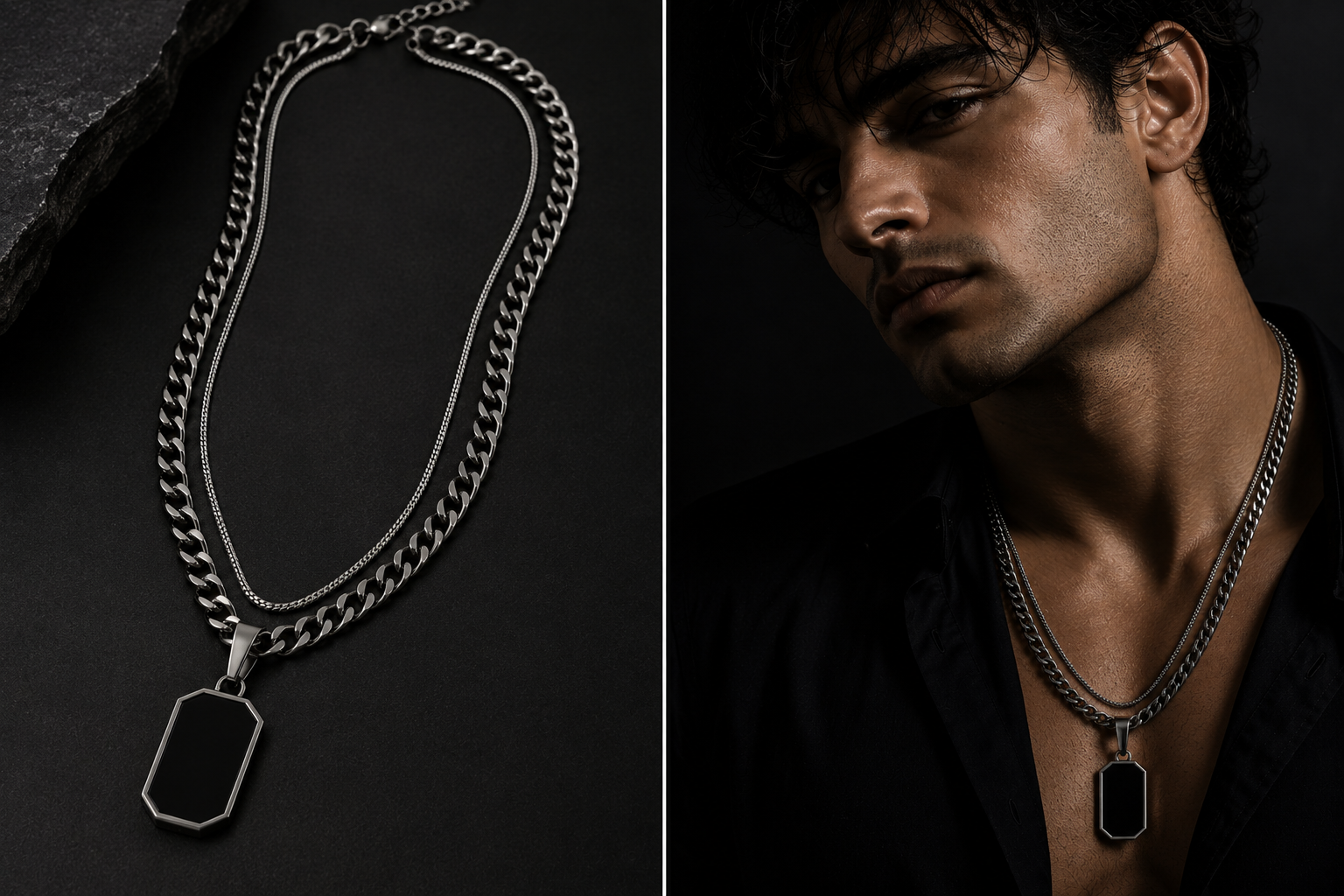 Dual-Layer Silver Tag Necklace – Villain Edition