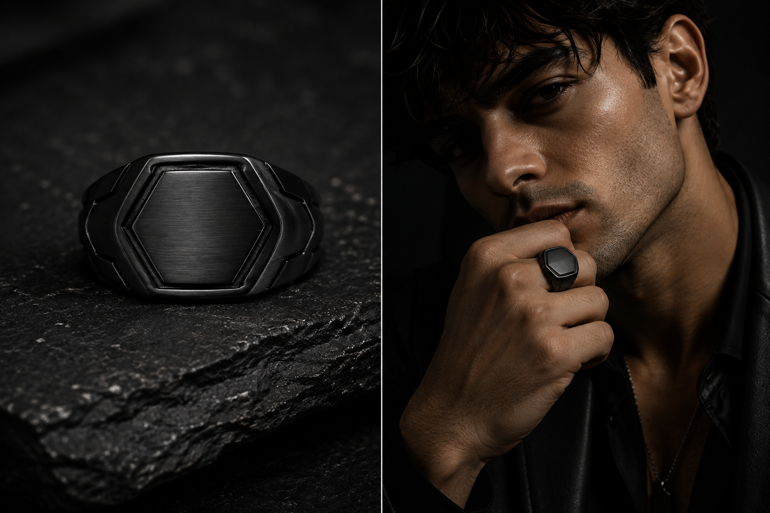 Black Hexagonal Signet Ring – Villain Edition
