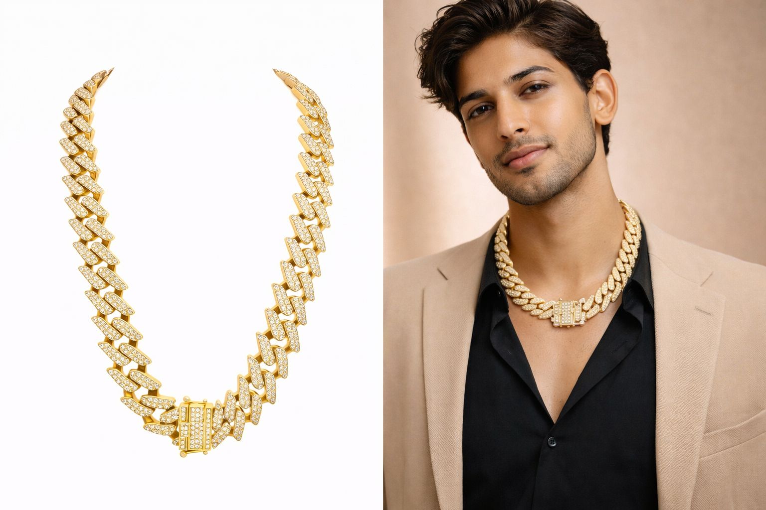 Iced Cuban Link Gold Chain (2-Piece Set)